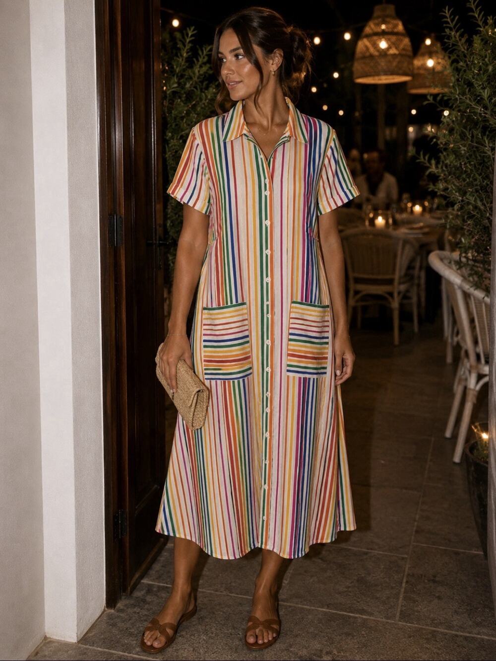Christopher John Rogers x Target Rainbow Striped Short Sleeve Shirt Dress